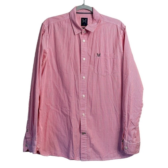 Crew Clothing Co Shirt Sz L Mens Oxford Slim Fit Plaid Red Pink Button Long Slv - Picture 1 of 5